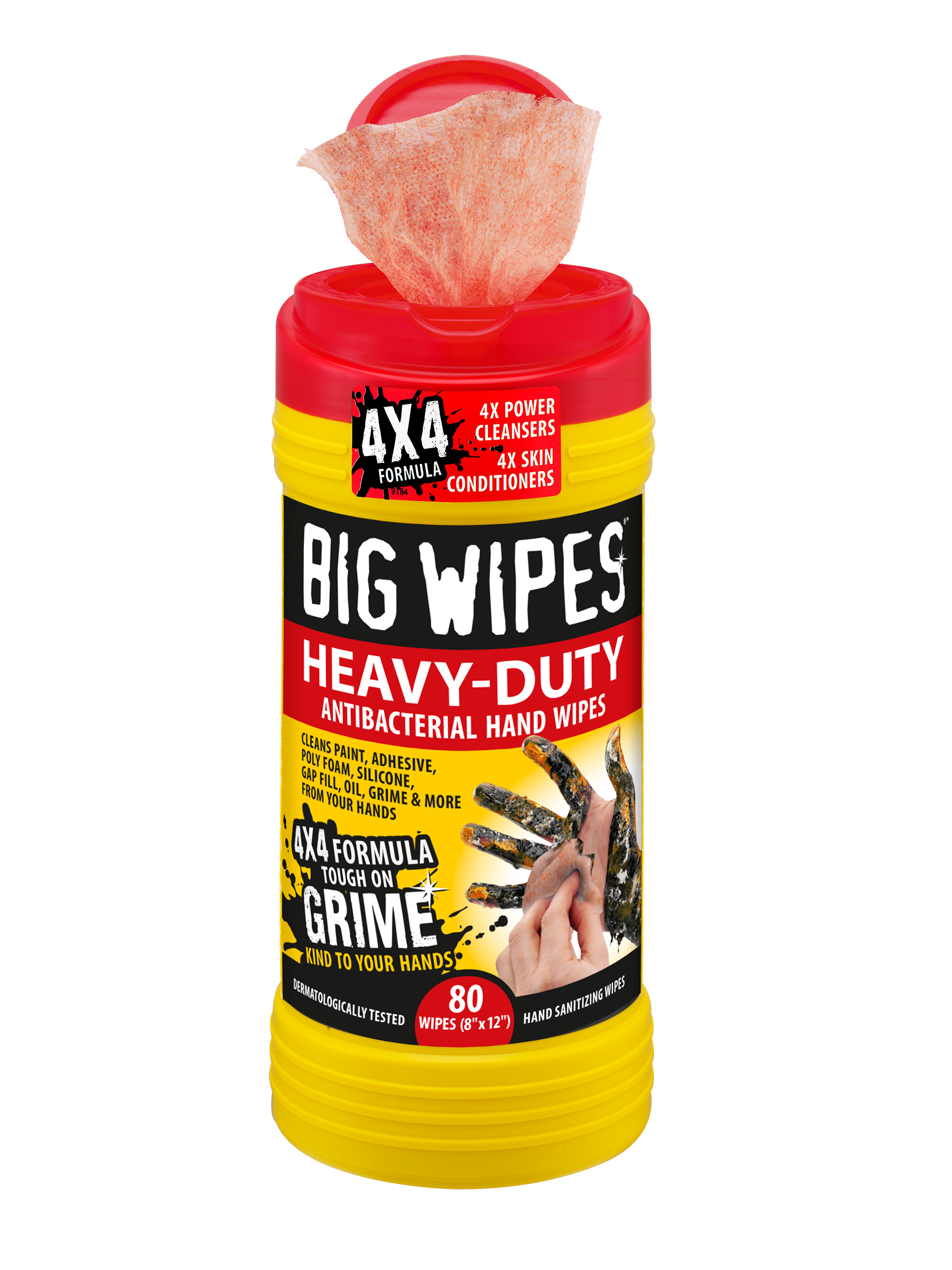 (Big Wipes) Heavy Duty 4×4 Anti-Bacterial Hand Wipes – *CASE OF 8, 80ct. Buckets*