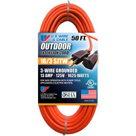 Us Wire U.S. Wire 60050 50 Ft. Three Conductor Orange Extension Cord, 16/3 Ga ...