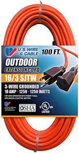 U.S. Wire 100 Ft. Three Conductor Orange Extension Cord, 16/3 Ga. SJTW, 300V, 13A