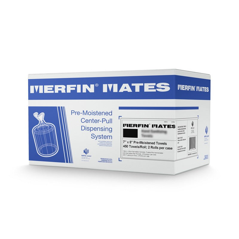 Merfin Mates 9400 Pre-Moistened Surface Cleaning Wipes for Center Pull Dispenser, 450 Count Roll - 2/Case